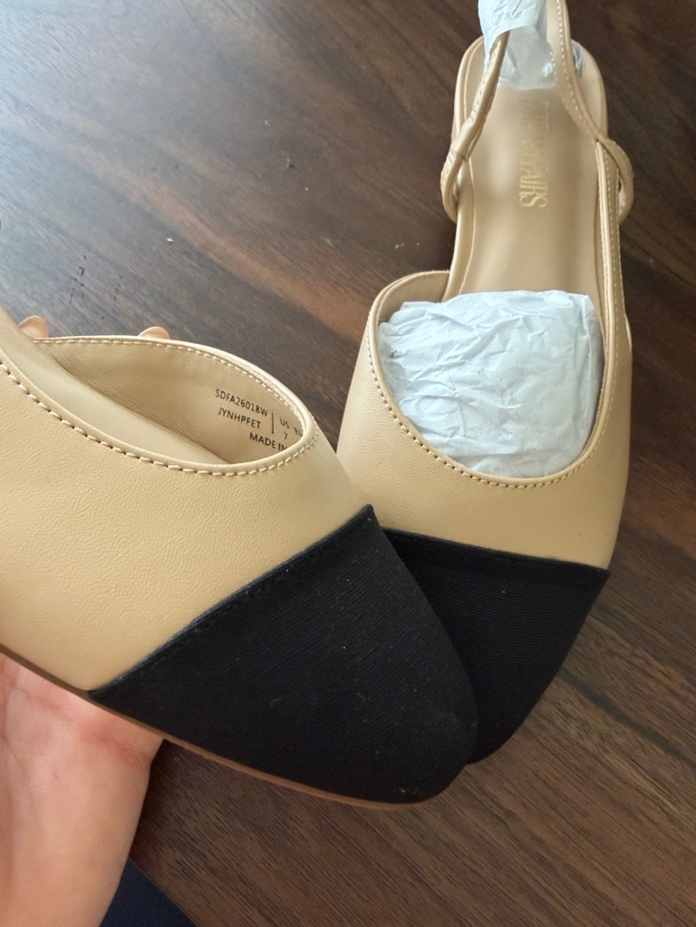 Women’s Two-Tone Slingback Flats - Beige and Black- beautifully made - Picture 6 of 7